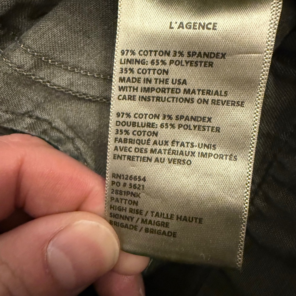 L'AGENCE Patton High Rise Skinny Cargo Pants Brigade Green Size 26 Zipper Ankle - Picture 4 of 7